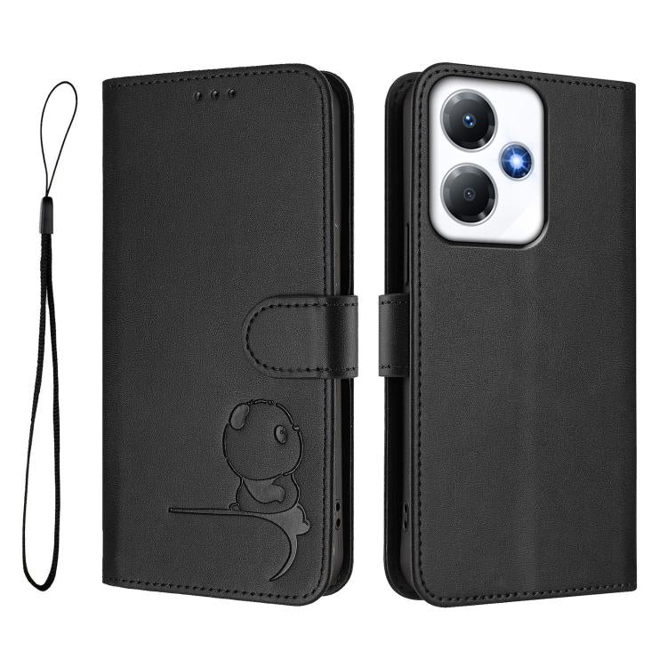 For Infinix Hot 30 Play NFC Litter Panda Embossing RFID Leather Phone Case with Lanyard