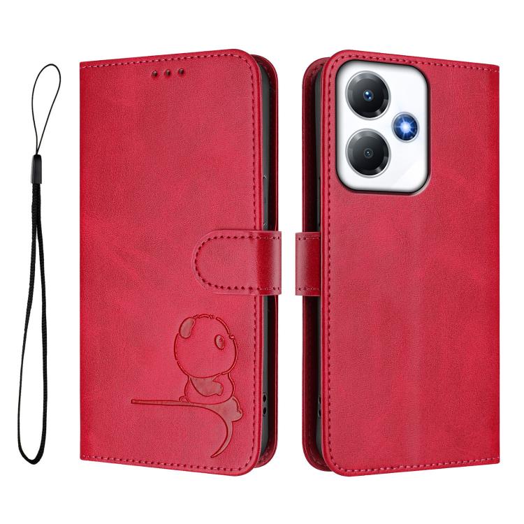 For Infinix Hot 30 Play NFC Litter Panda Embossing RFID Leather Phone Case with Lanyard