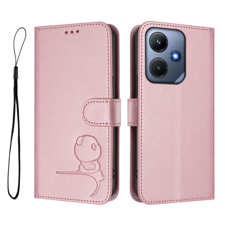 For Infinix Hot 30i Litter Panda Embossing RFID Leather Phone Case with Lanyard