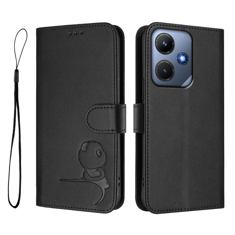 For Infinix Hot 30i Litter Panda Embossing RFID Leather Phone Case with Lanyard