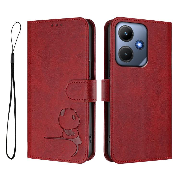 For Infinix Hot 30i Litter Panda Embossing RFID Leather Phone Case with Lanyard
