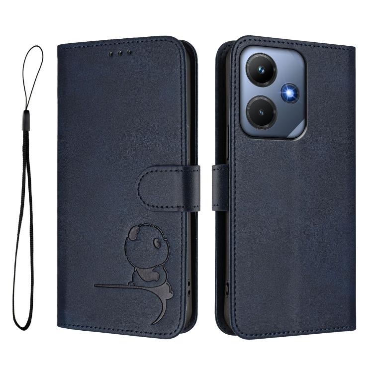 For Infinix Hot 30i Litter Panda Embossing RFID Leather Phone Case with Lanyard