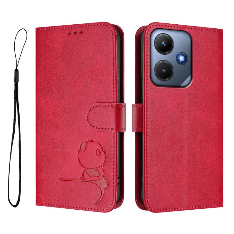 For Infinix Hot 30i Litter Panda Embossing RFID Leather Phone Case with Lanyard
