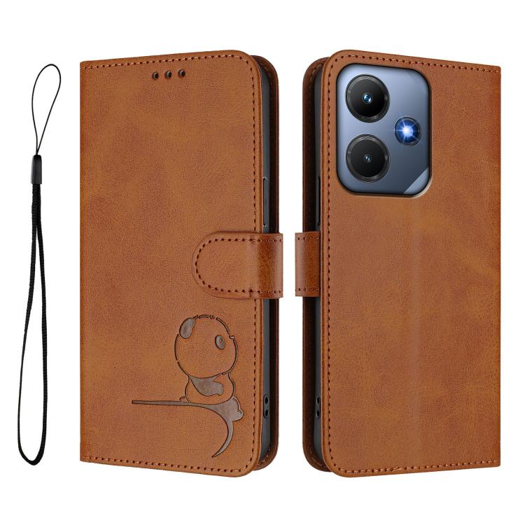 For Infinix Hot 30i Litter Panda Embossing RFID Leather Phone Case with Lanyard