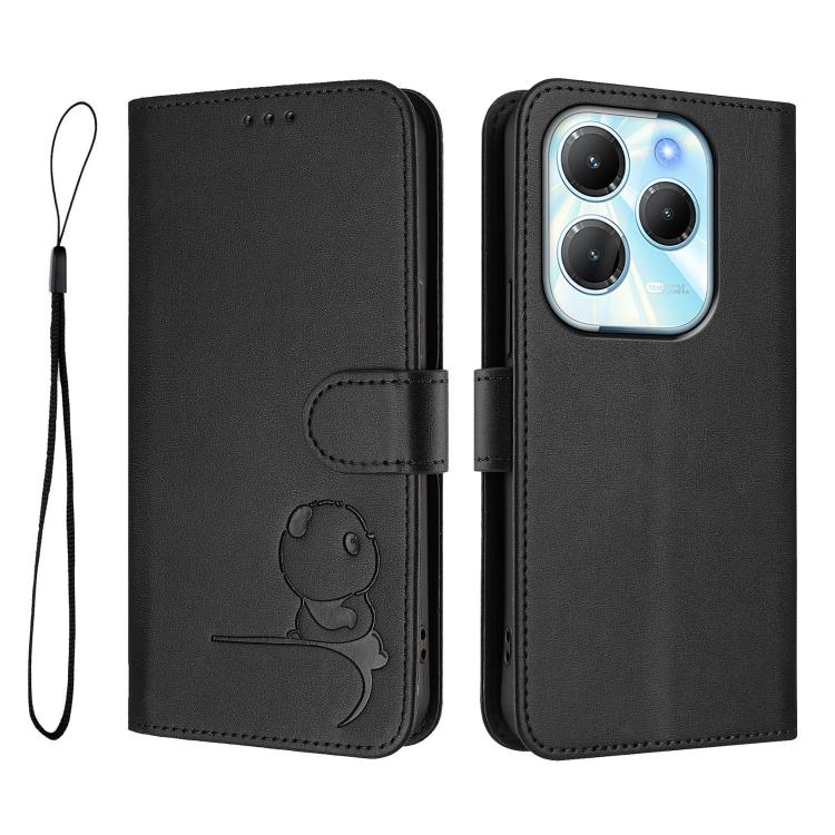 For Infinix Hot 40 / Hot 40 Pro Litter Panda Embossing RFID Leather Phone Case with Lanyard