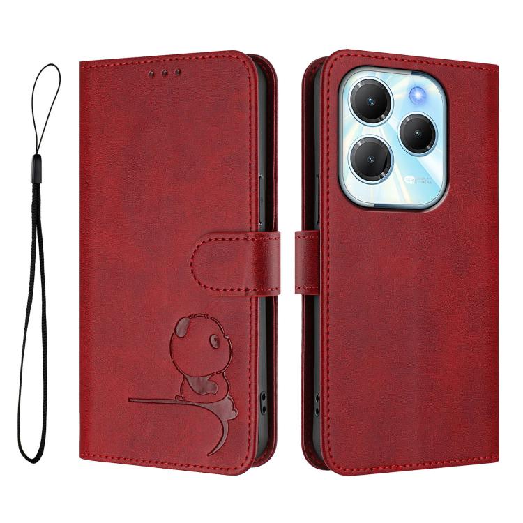 For Infinix Hot 40 / Hot 40 Pro Litter Panda Embossing RFID Leather Phone Case with Lanyard