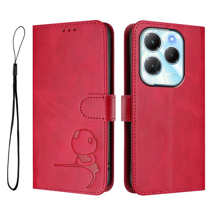 For Infinix Hot 40 / Hot 40 Pro Litter Panda Embossing RFID Leather Phone Case with Lanyard