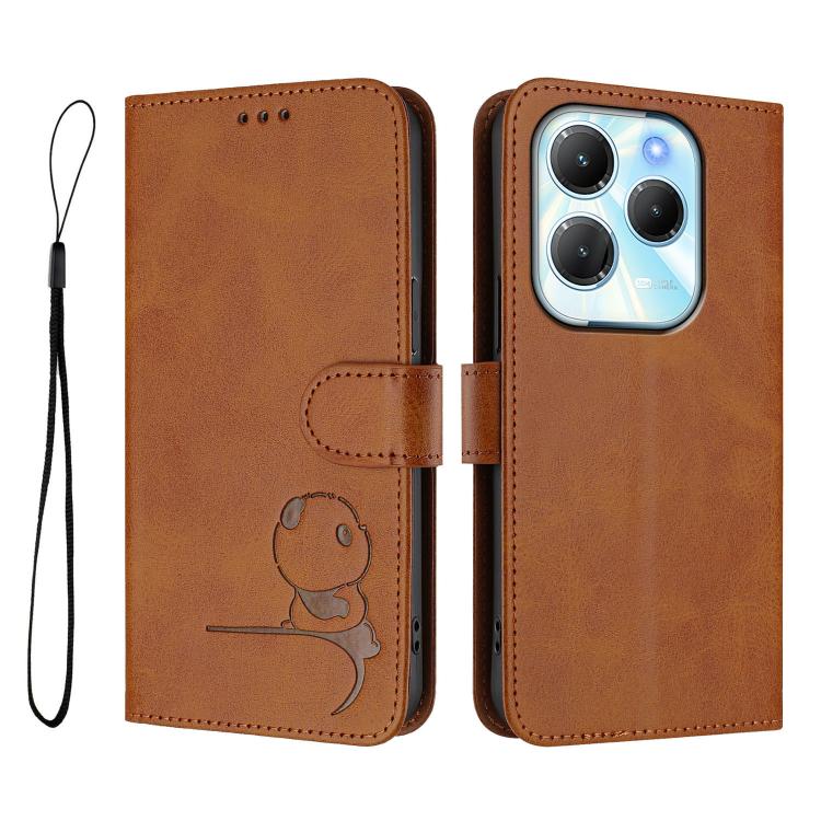 For Infinix Hot 40 / Hot 40 Pro Litter Panda Embossing RFID Leather Phone Case with Lanyard