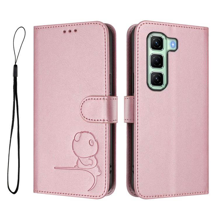 For Infinix Hot 50 4G Litter Panda Embossing RFID Leather Phone Case with Lanyard
