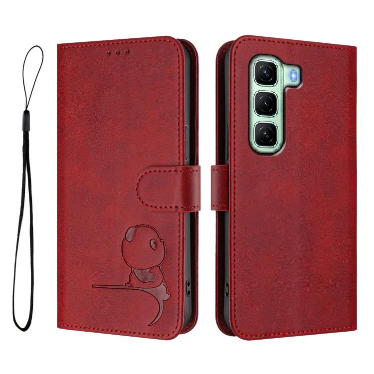For Infinix Hot 50 4G Litter Panda Embossing RFID Leather Phone Case with Lanyard