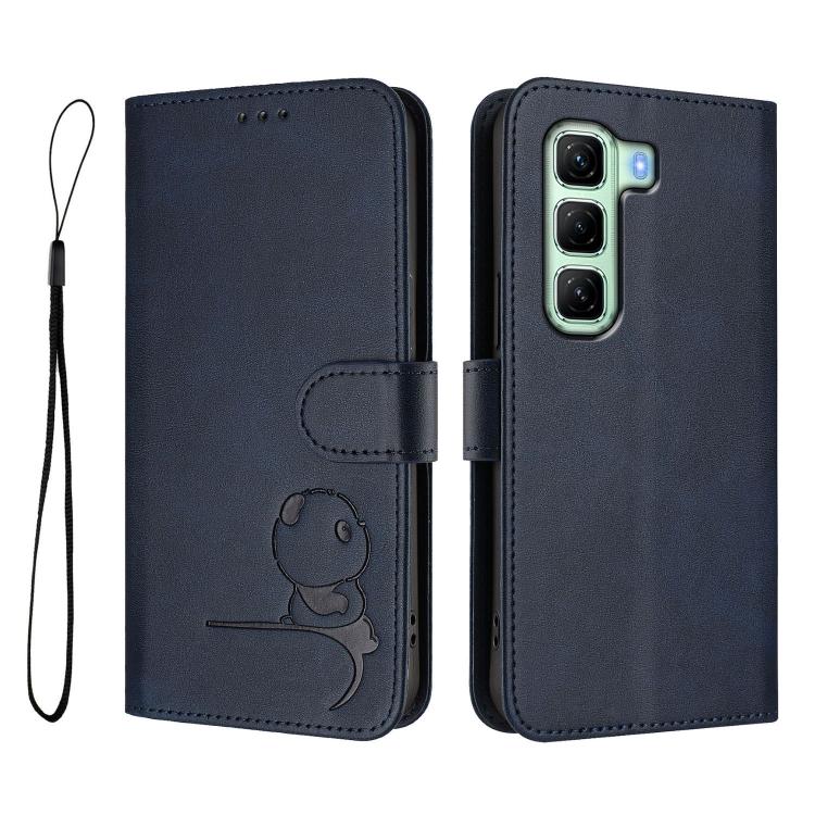 For Infinix Hot 50 4G Litter Panda Embossing RFID Leather Phone Case with Lanyard