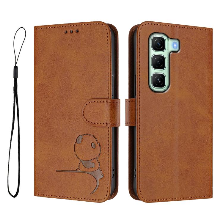 For Infinix Hot 50 4G Litter Panda Embossing RFID Leather Phone Case with Lanyard