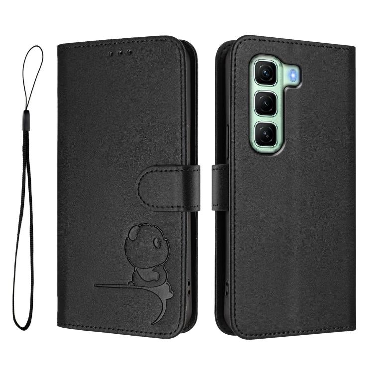 For Infinix Hot 50 5G Litter Panda Embossing RFID Leather Phone Case with Lanyard