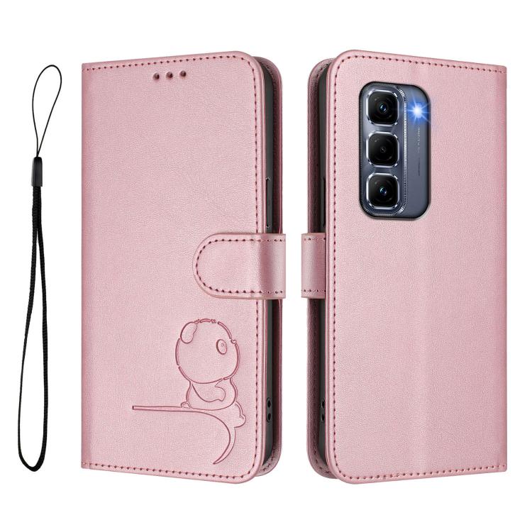 For Infinix Hot 50 Pro+ 4G Litter Panda Embossing RFID Leather Phone Case with Lanyard