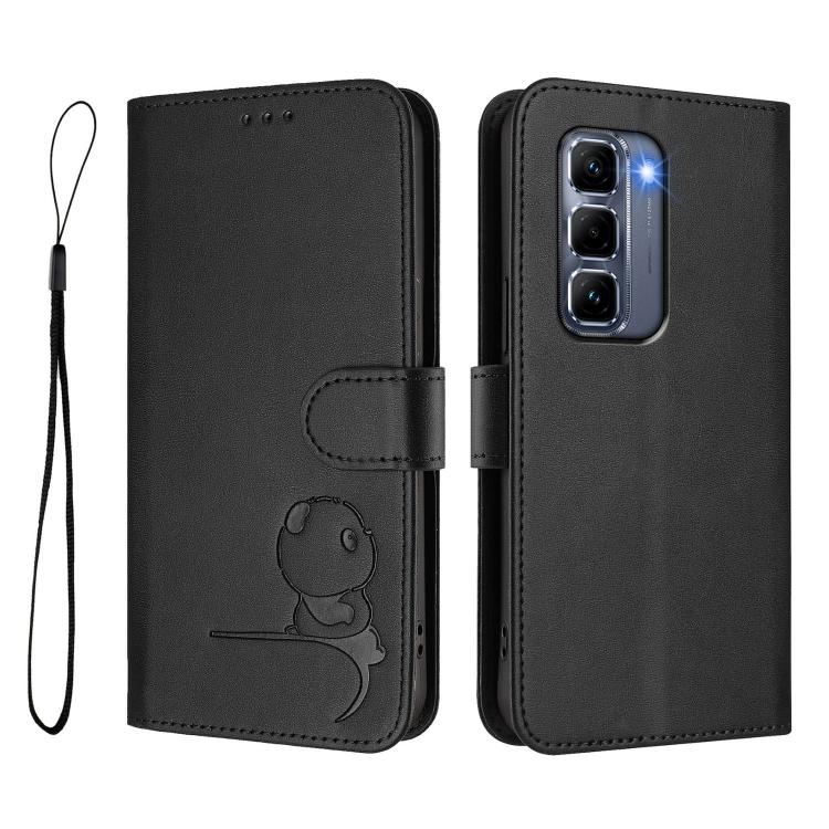 For Infinix Hot 50 Pro+ 4G Litter Panda Embossing RFID Leather Phone Case with Lanyard