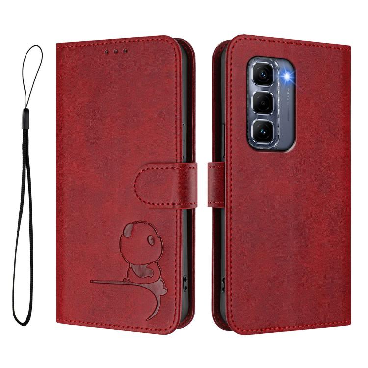 For Infinix Hot 50 Pro+ 4G Litter Panda Embossing RFID Leather Phone Case with Lanyard