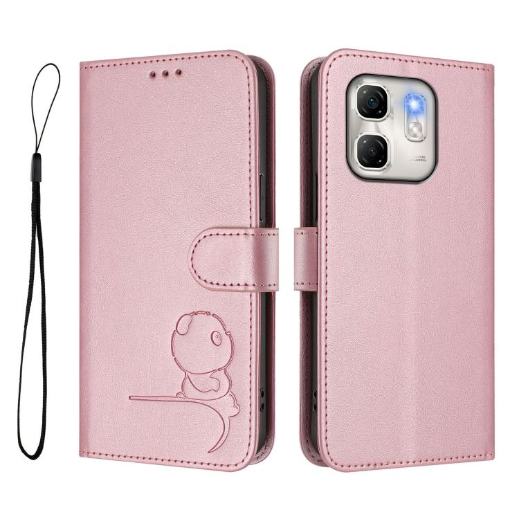For Infinix Hot 50i / Smart 9 Litter Panda Embossing RFID Leather Phone Case with Lanyard