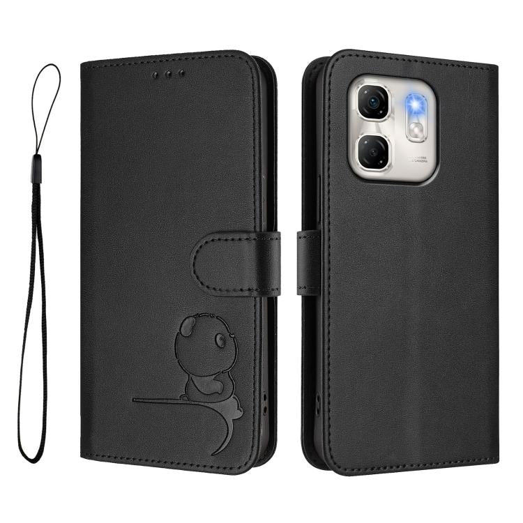 For Infinix Hot 50i / Smart 9 Litter Panda Embossing RFID Leather Phone Case with Lanyard