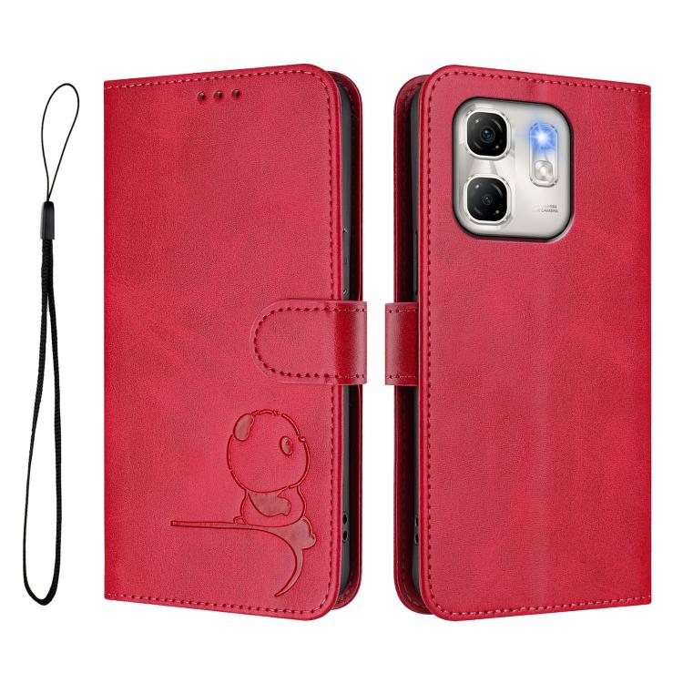For Infinix Hot 50i / Smart 9 Litter Panda Embossing RFID Leather Phone Case with Lanyard