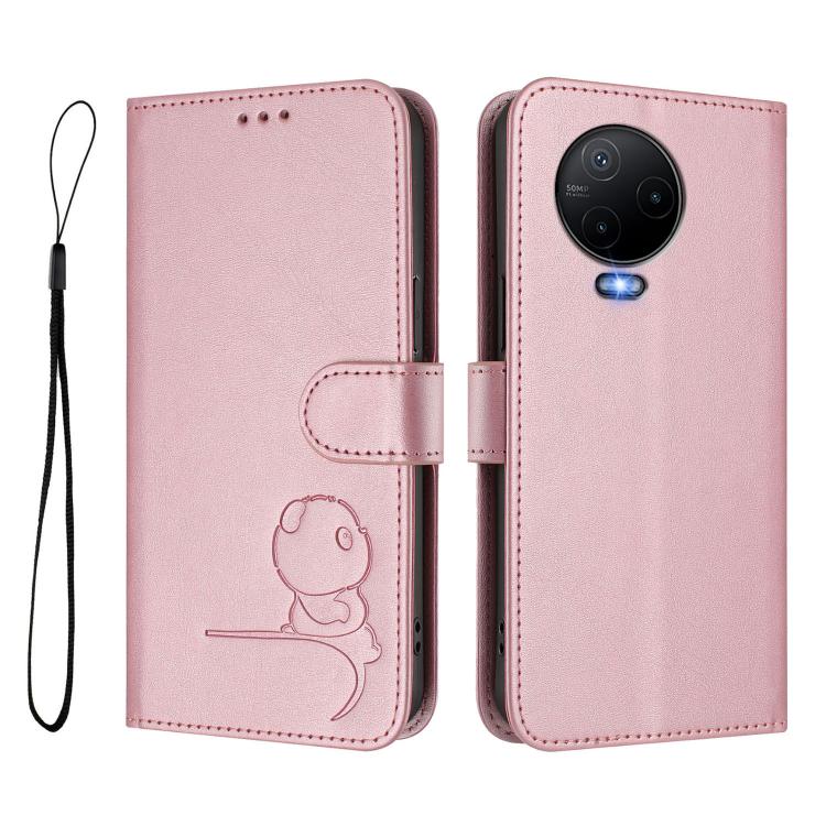 For Infinix Note 12 2023 Litter Panda Embossing RFID Leather Phone Case with Lanyard