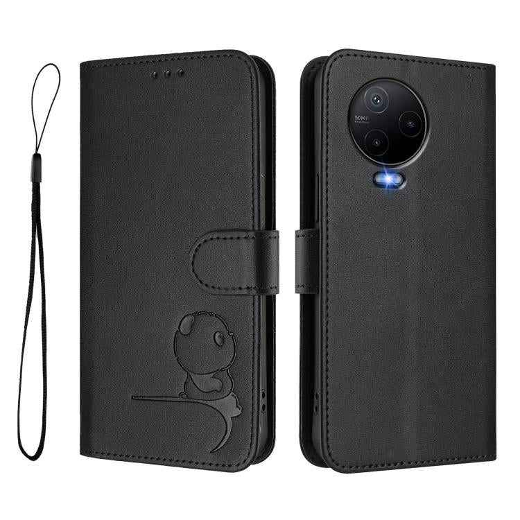 For Infinix Note 12 2023 Litter Panda Embossing RFID Leather Phone Case with Lanyard