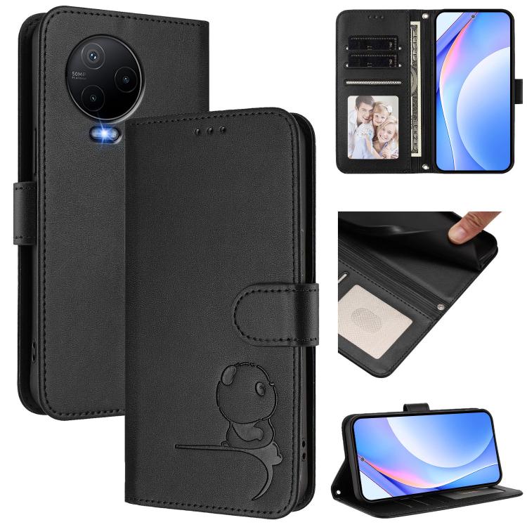 For Infinix Note 12 2023 Litter Panda Embossing RFID Leather Phone Case with Lanyard