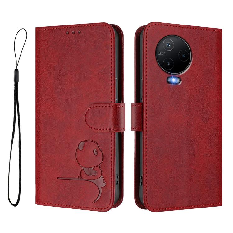 For Infinix Note 12 2023 Litter Panda Embossing RFID Leather Phone Case with Lanyard