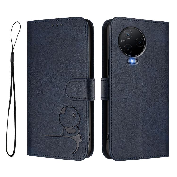 For Infinix Note 12 2023 Litter Panda Embossing RFID Leather Phone Case with Lanyard