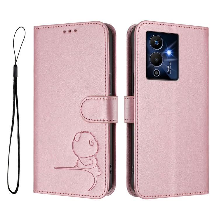 For Infinix Note 12 Pro 5G Litter Panda Embossing RFID Leather Phone Case with Lanyard