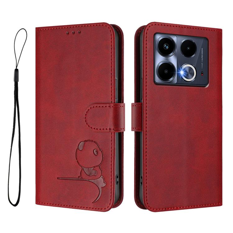 For Infinix Note 40 4G Litter Panda Embossing RFID Leather Phone Case with Lanyard
