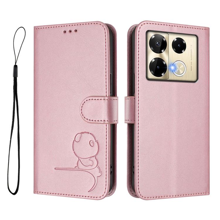 For Infinix Note 40 Pro 4G / 5G Litter Panda Embossing RFID Leather Phone Case with Lanyard