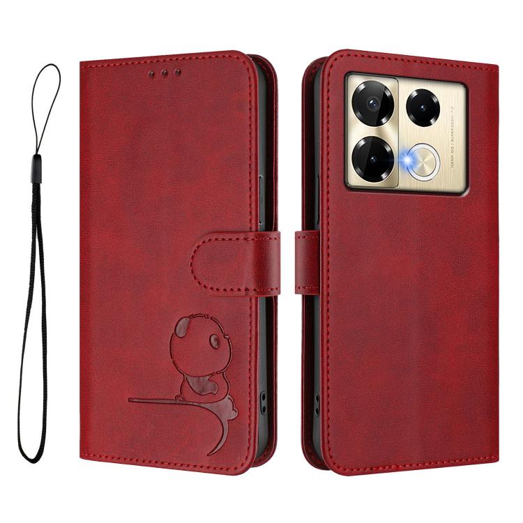 For Infinix Note 40 Pro 4G / 5G Litter Panda Embossing RFID Leather Phone Case with Lanyard