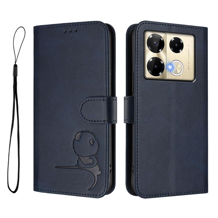 For Infinix Note 40 Pro 4G / 5G Litter Panda Embossing RFID Leather Phone Case with Lanyard
