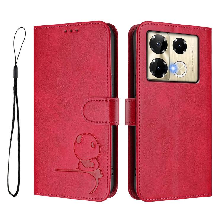 For Infinix Note 40 Pro 4G / 5G Litter Panda Embossing RFID Leather Phone Case with Lanyard
