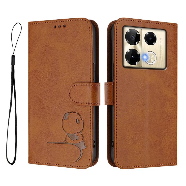 For Infinix Note 40 Pro 4G / 5G Litter Panda Embossing RFID Leather Phone Case with Lanyard