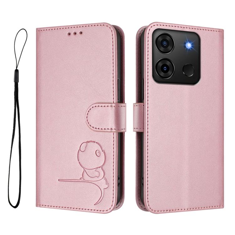 For Infinix Smart 7 Plus / Smart 7 HD Litter Panda Embossing RFID Leather Phone Case with Lanyard