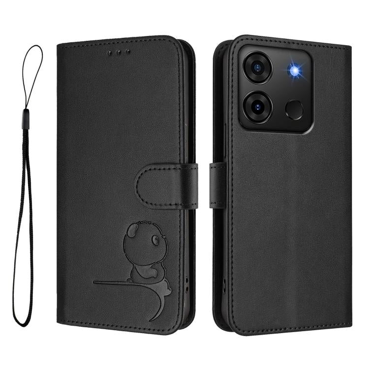 For Infinix Smart 7 Plus / Smart 7 HD Litter Panda Embossing RFID Leather Phone Case with Lanyard