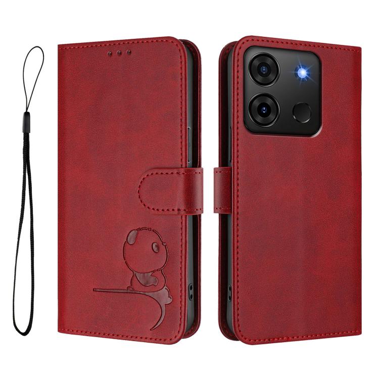 For Infinix Smart 7 Plus / Smart 7 HD Litter Panda Embossing RFID Leather Phone Case with Lanyard