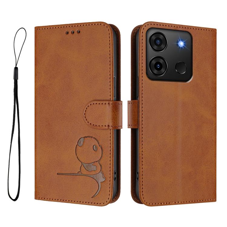 For Infinix Smart 7 Plus / Smart 7 HD Litter Panda Embossing RFID Leather Phone Case with Lanyard