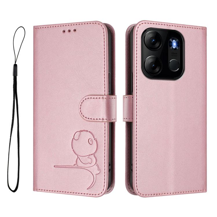 For Infinix Smart 7 Global Litter Panda Embossing RFID Leather Phone Case with Lanyard