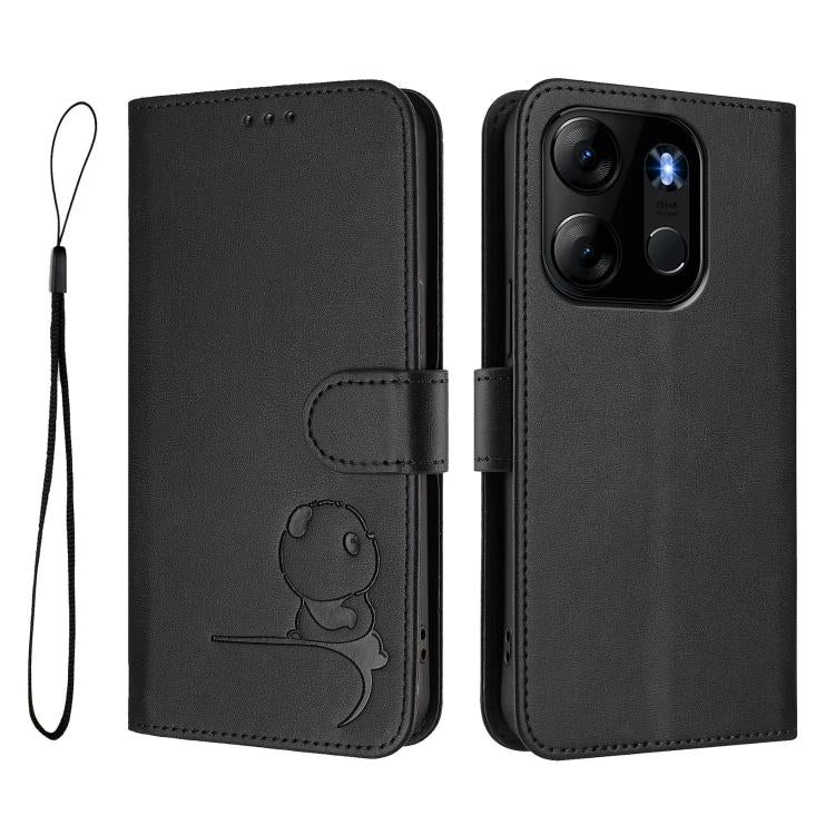 For Infinix Smart 7 Global Litter Panda Embossing RFID Leather Phone Case with Lanyard