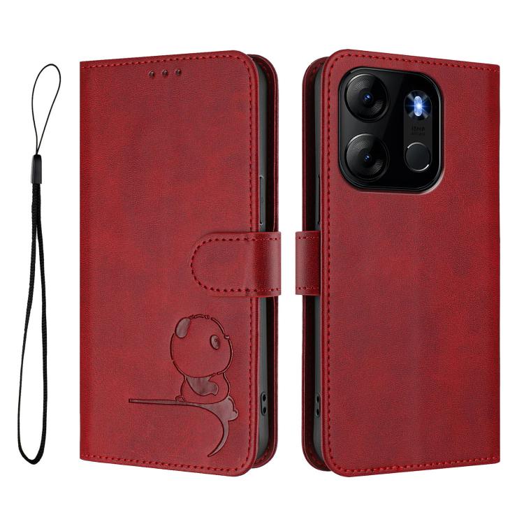 For Infinix Smart 7 Global Litter Panda Embossing RFID Leather Phone Case with Lanyard