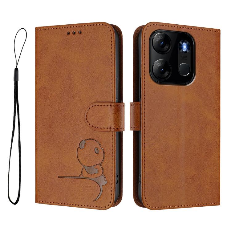 For Infinix Smart 7 Global Litter Panda Embossing RFID Leather Phone Case with Lanyard