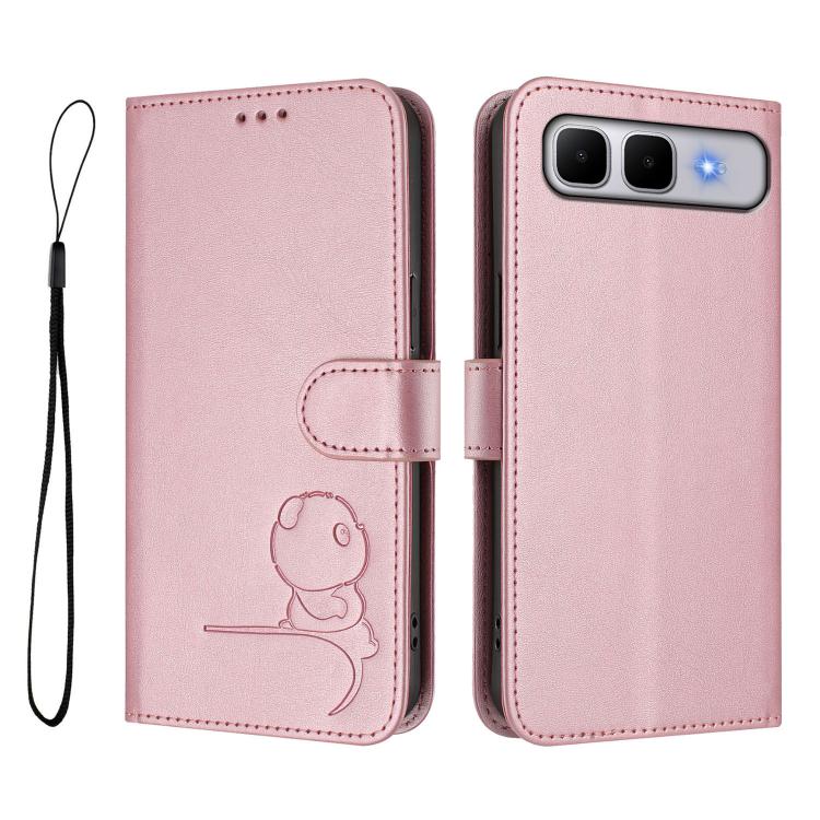 For Infinix Smart 10 Plus 4G Litter Panda Embossing RFID Leather Phone Case with Lanyard