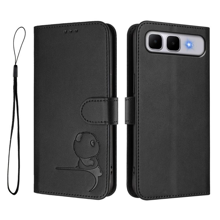 For Infinix Smart 10 Plus 4G Litter Panda Embossing RFID Leather Phone Case with Lanyard