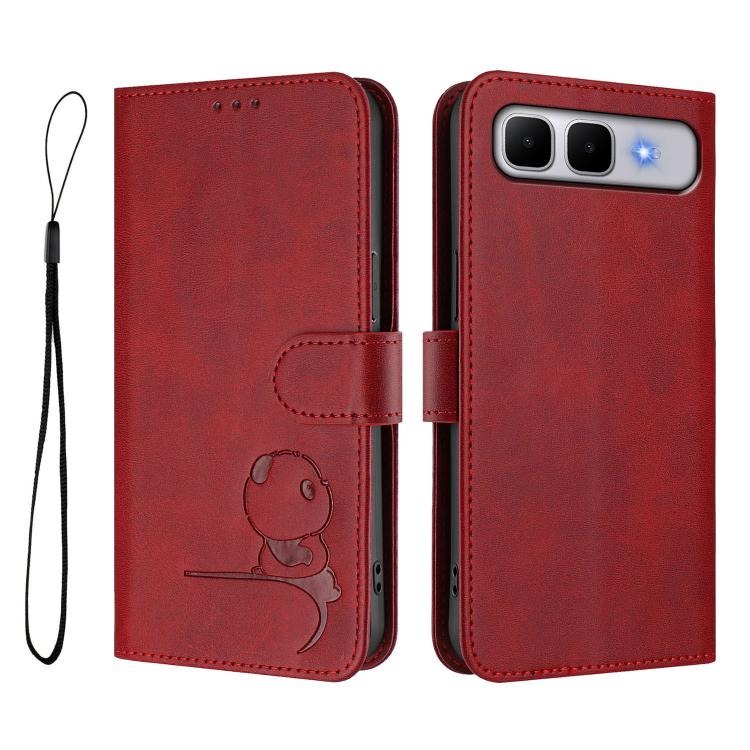 For Infinix Smart 10 Plus 4G Litter Panda Embossing RFID Leather Phone Case with Lanyard