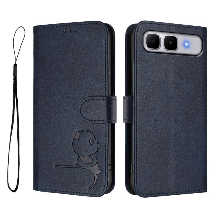 For Infinix Smart 10 Plus 4G Litter Panda Embossing RFID Leather Phone Case with Lanyard
