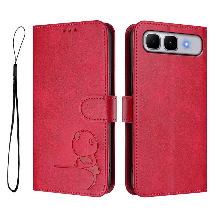 For Infinix Smart 10 Plus 4G Litter Panda Embossing RFID Leather Phone Case with Lanyard