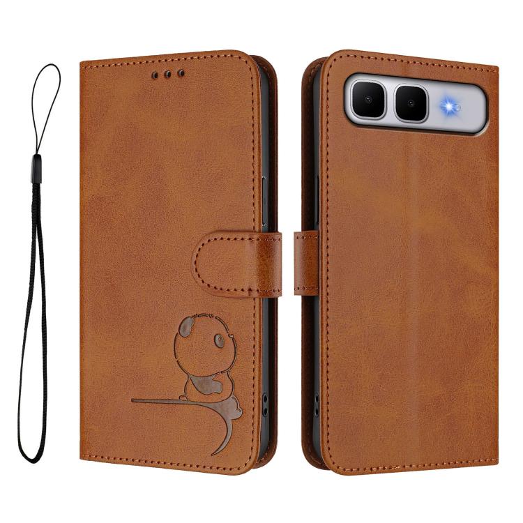 For Infinix Smart 10 Plus 4G Litter Panda Embossing RFID Leather Phone Case with Lanyard