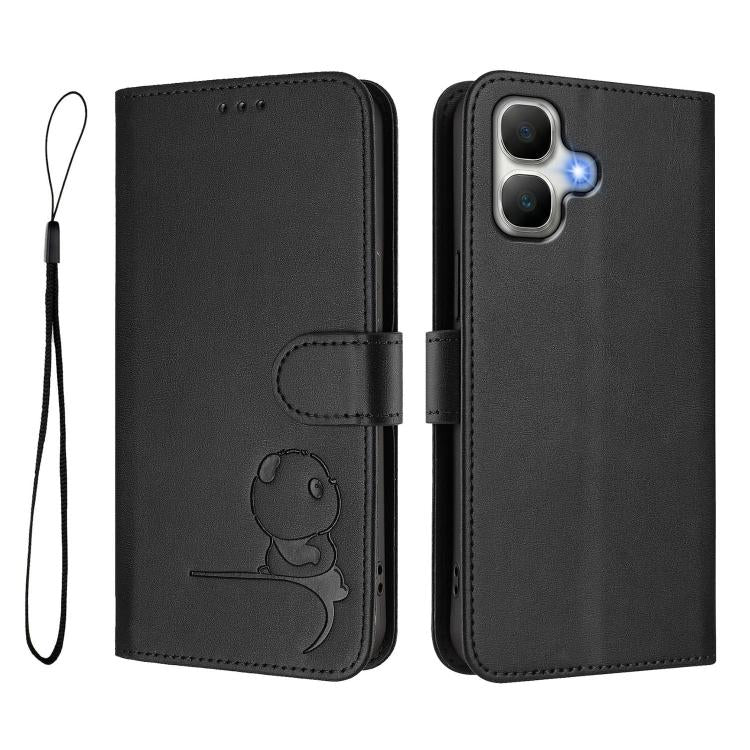 For Infinix Smart 20 4G Litter Panda Embossing RFID Leather Phone Case with Lanyard